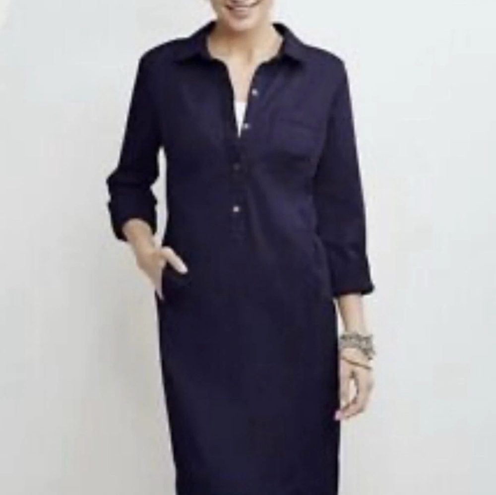 J. Jill Live In Chino Figure Flattering  Shirt Dress With Pockets In Navy Size 4